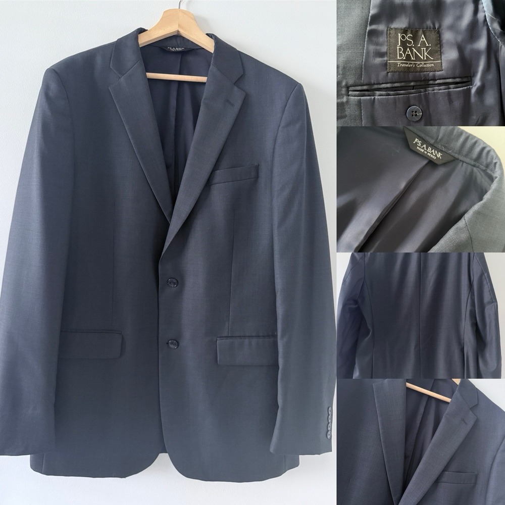 Jos A Bank Sport Coat Mens 44XL Dark Navy Solid‎ Wool Two Buttons Tailored Fit
